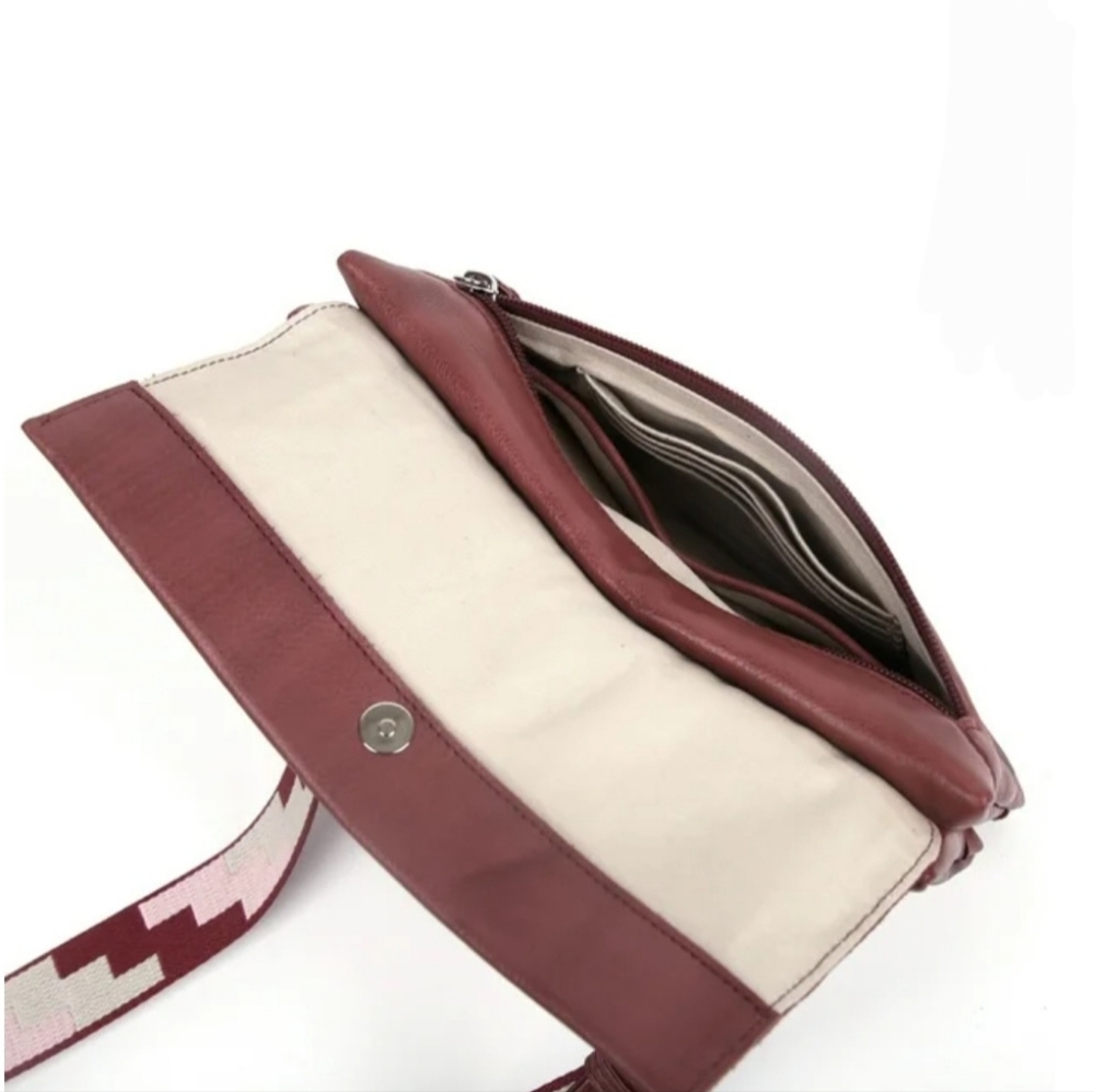 Pearl Angeli Soft Genuine Leather Shoulder/Crossbody Bag In Wine Red Med Size - Picture 3 of 9